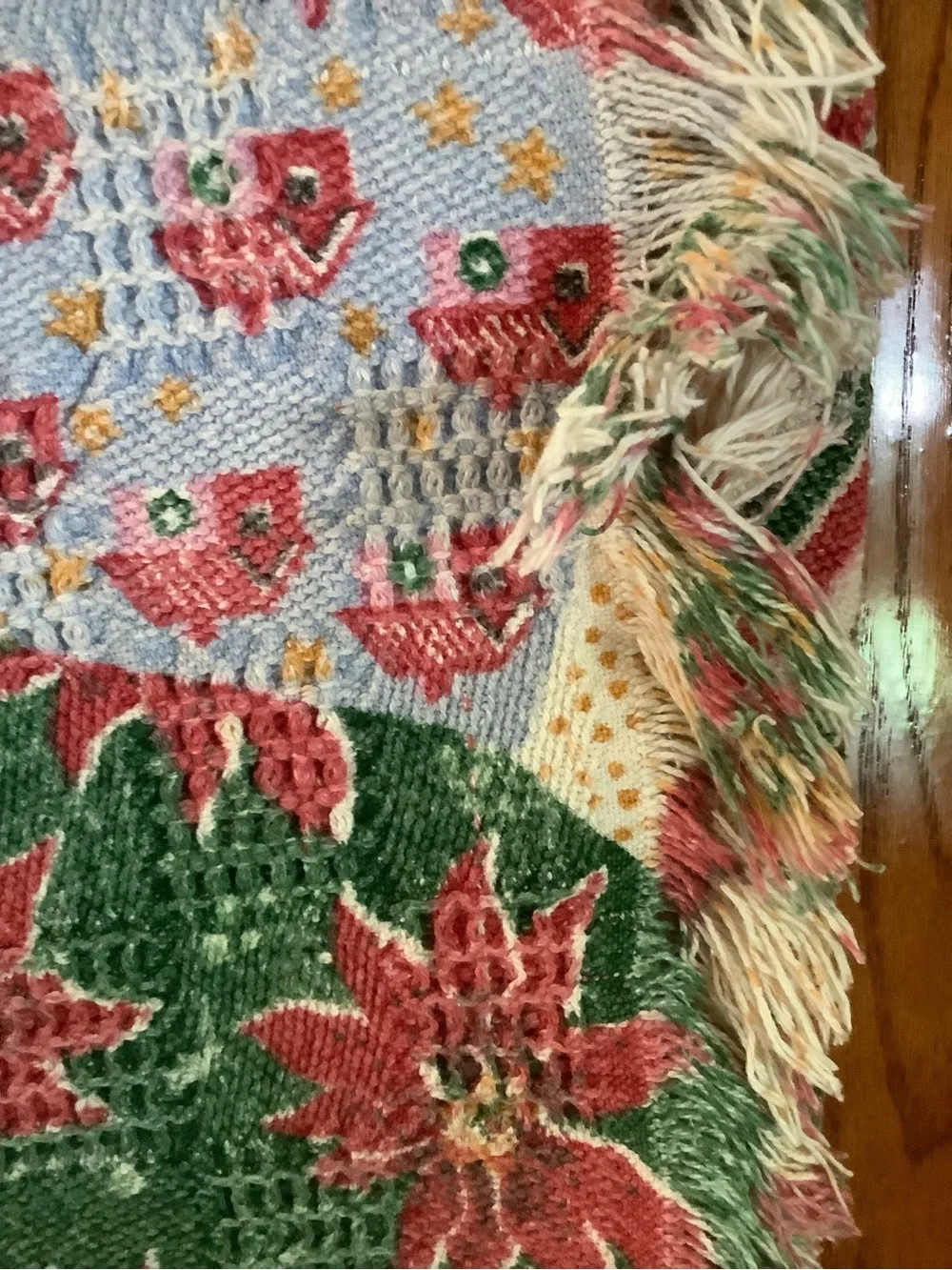 Christmas Poinsettia & Santa Woven Holiday Throw - Red, Green, Cream
